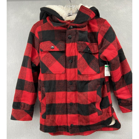 Urban Republic Coat Boys Size Large 14 16 Red Black Buffalo Check Hooded NWOT